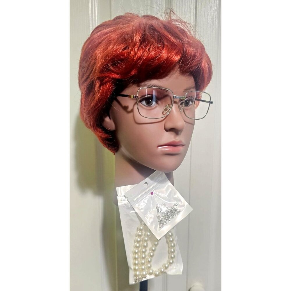 Short Red Wig Glasses Teacher Librarian Grandma Lady 100 Days of School Costume
